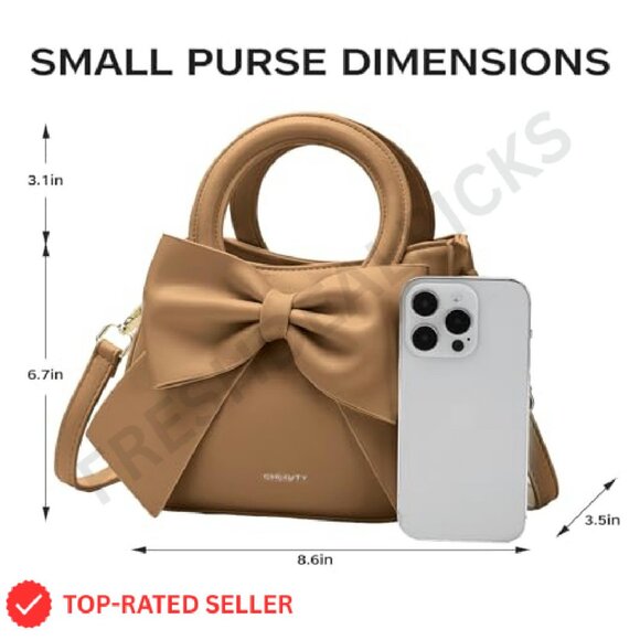 Vegan Leather Crossbody Bag Cute Bow Knot Chic Elegant Adjustable Strap - Picture 5 of 8